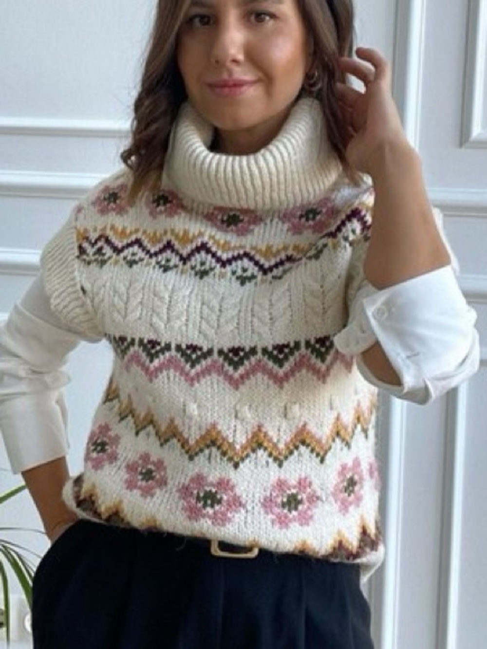 Mango Fair Isle Whimsical Turtleneck Sweater Shell XL - Picture 4 of 8